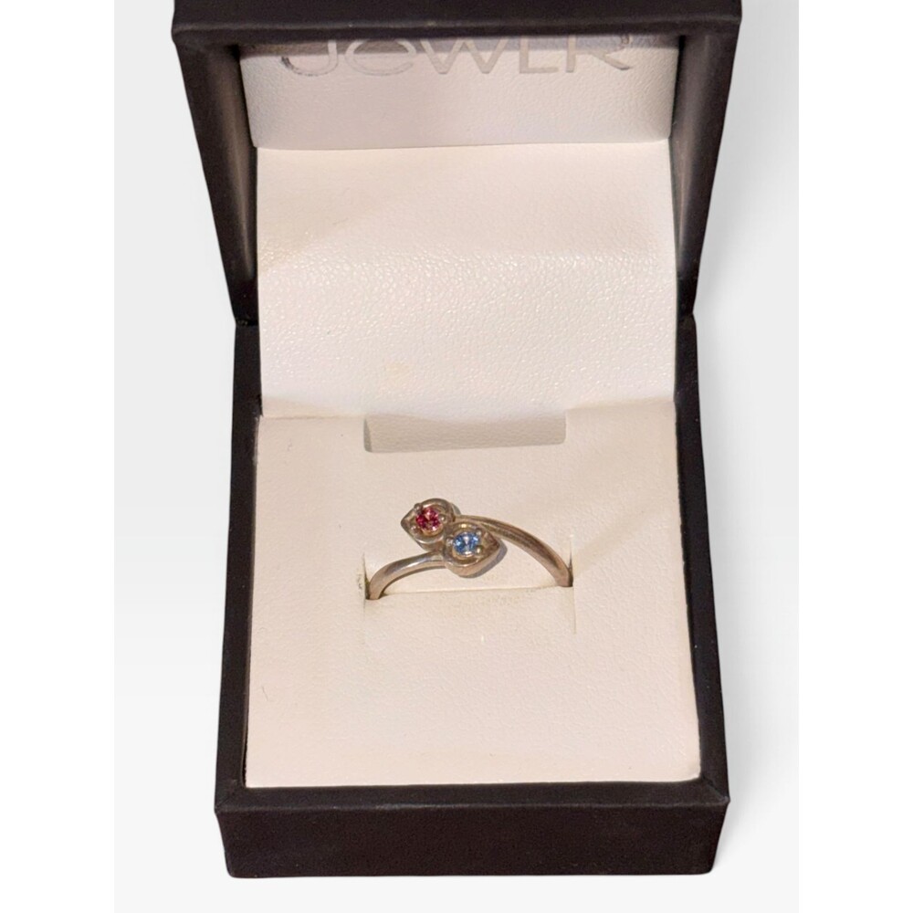 Jewlr Two Stone Sparkle Ring JWL0569 2 Stone Promise Ring Pink Blue Size 8